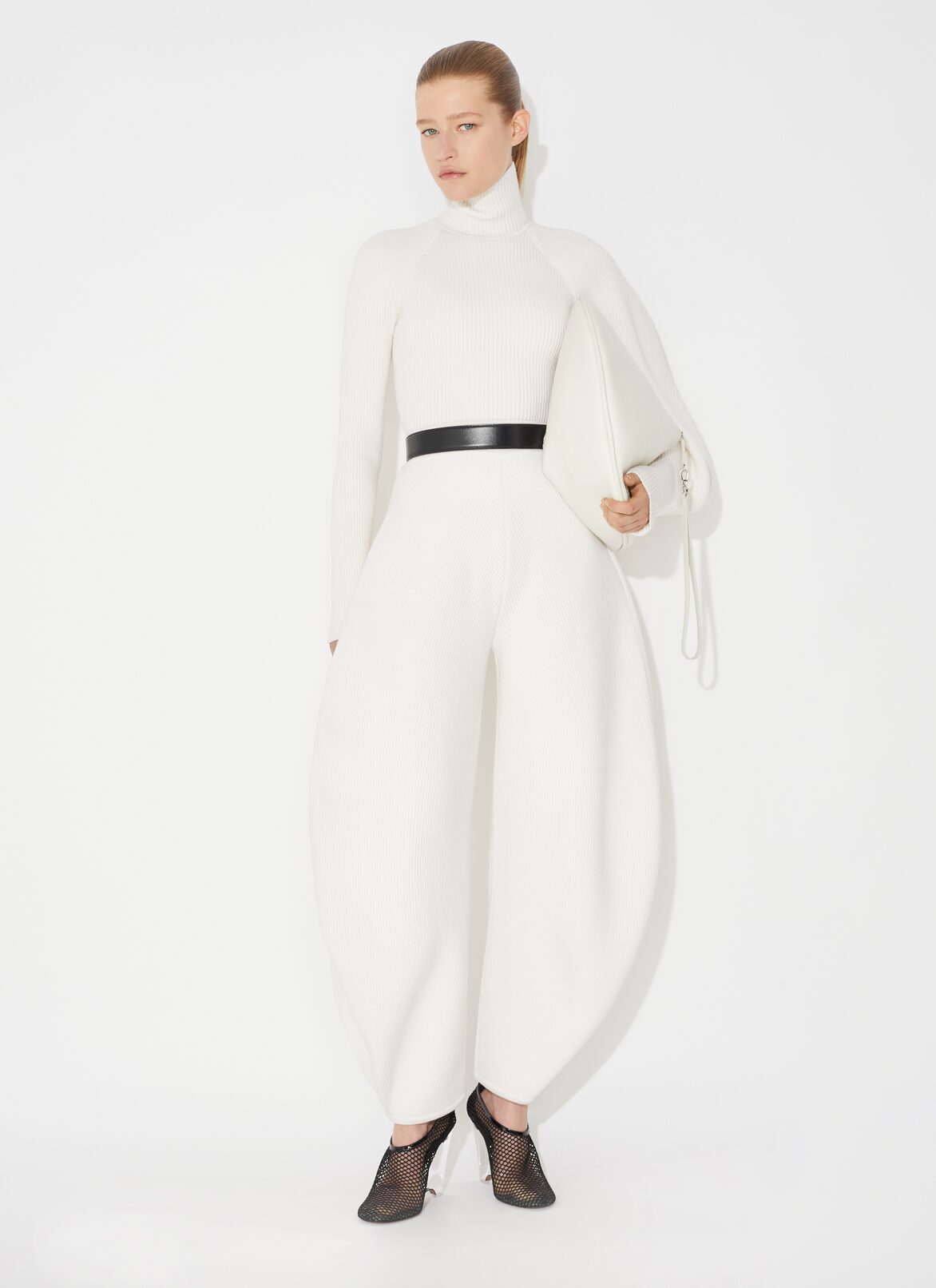 Asymetric sculptural rib knit sweater ALAÏA WHITE ASYMETRIC SCULPTURAL RIB KNIT SWEATER